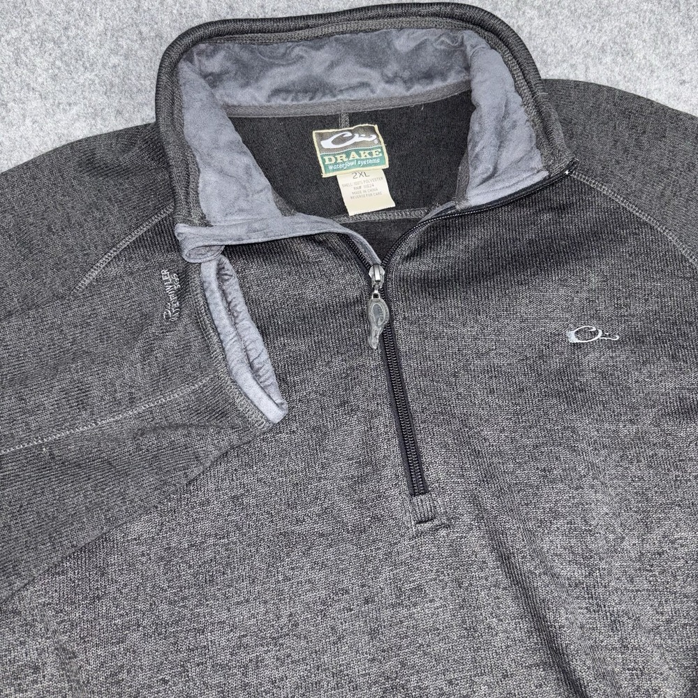 Drake Waterfowl Pullover Men 2XL Gray 1/4 Zip Fleece Hunting Outdoor Jacket Hunt
